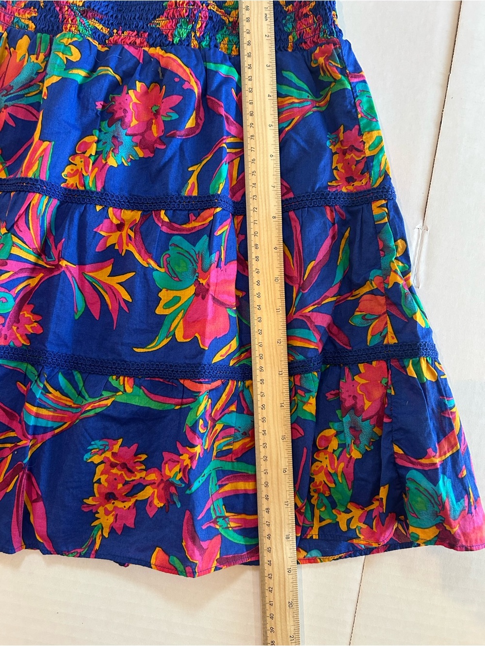 JCREW Tropical Floral Blue Skirt Tiered Lined Cotton Vacation Resort Size Medium - Picture 6 of 12